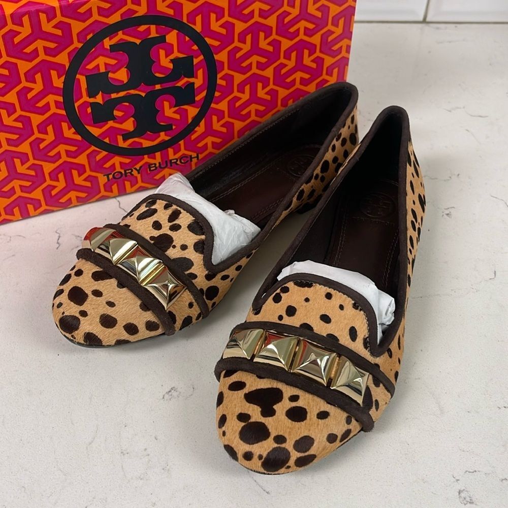 Tory Burch Asher Smoking Slipper - Cheetah Print - Calf Hair Size 7 NEW